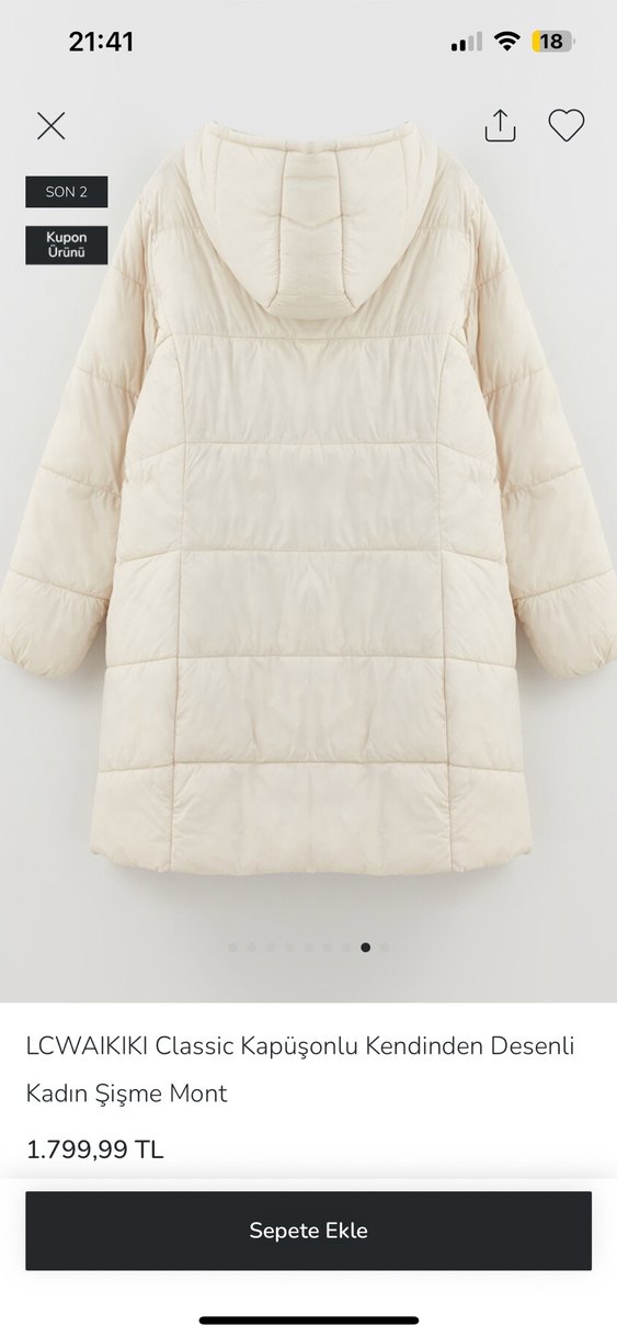 LC Waikiki krem Kapüşonlu Kadın Mont - Görsel 5