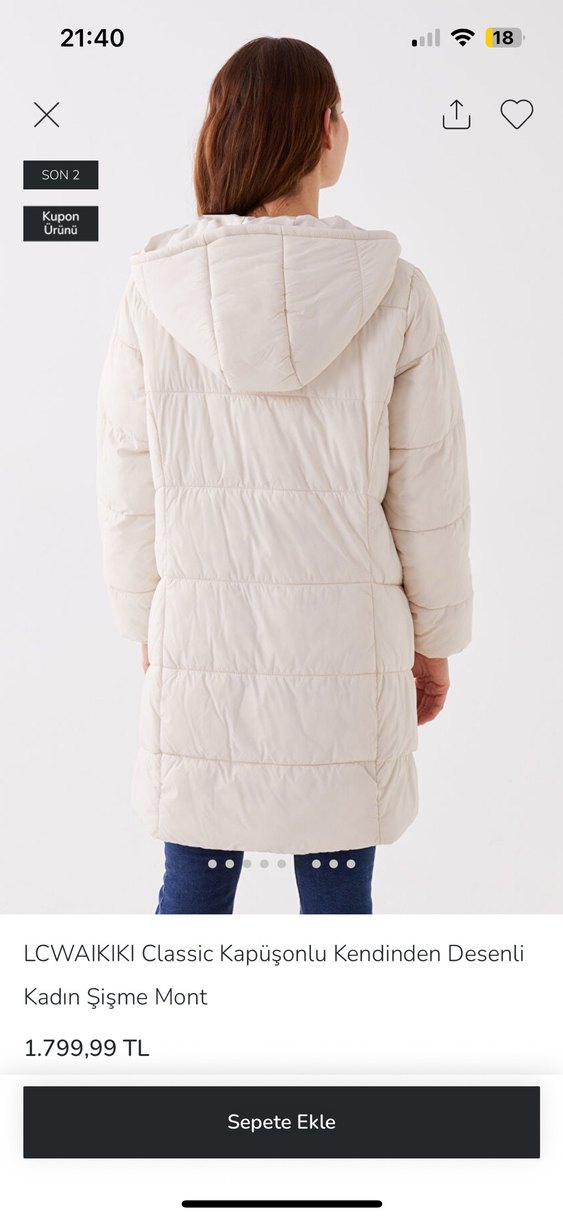 LC Waikiki krem Kapüşonlu Kadın Mont - Görsel 3