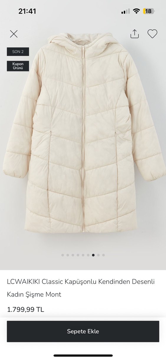 LC Waikiki krem Kapüşonlu Kadın Mont - Görsel 4