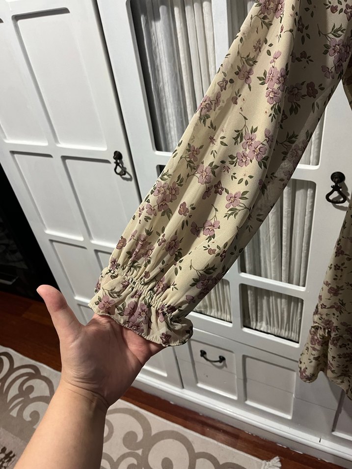 Uzun Çiçekli Fırfırlı Bohem Elbise - Görsel 5