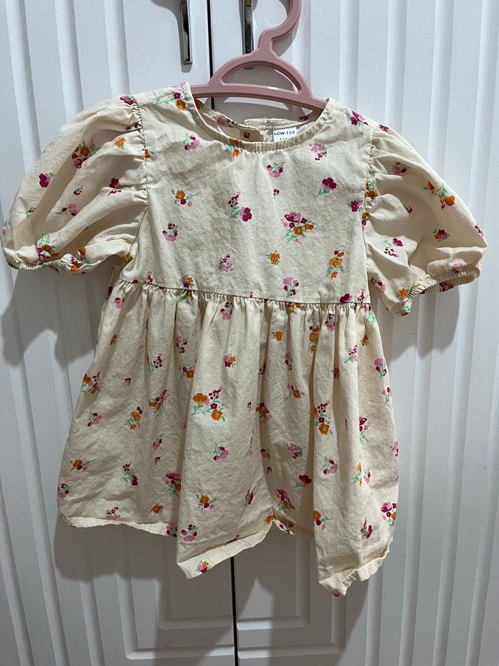 Çiçek Desenli Pamuklu Kız Çocuk Elbise - Görsel 2