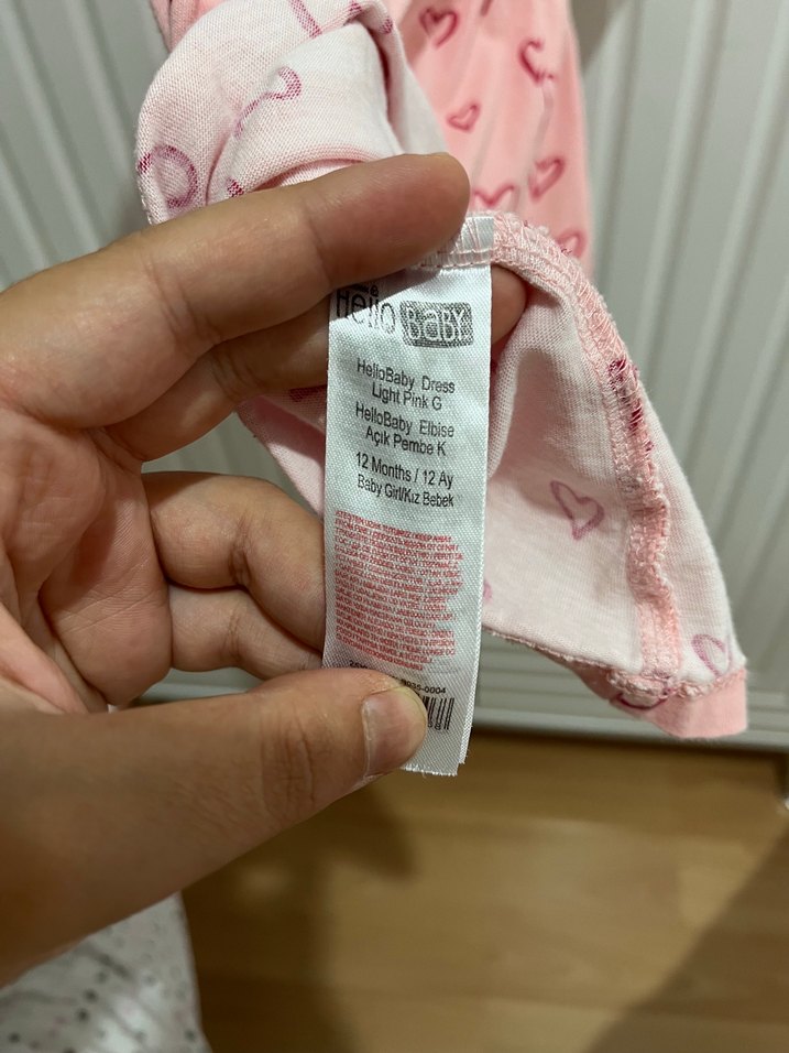 Kız Çocuk Pembe Kalp Baskılı Kısa Kollu Elbise - Görsel 4