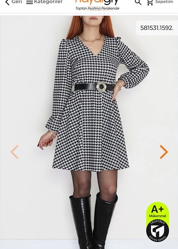 Gri Ekose V Yaka Midi Elbise - Görsel 2