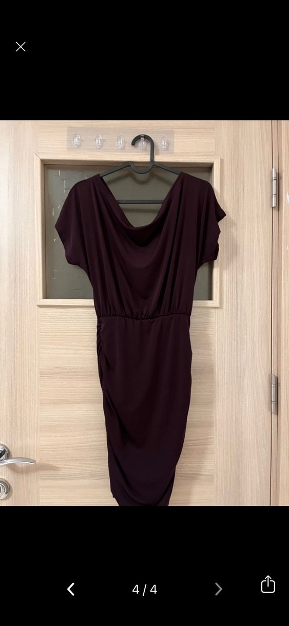 V Yaka Mor Drapeli Midi Elbise - Görsel 4