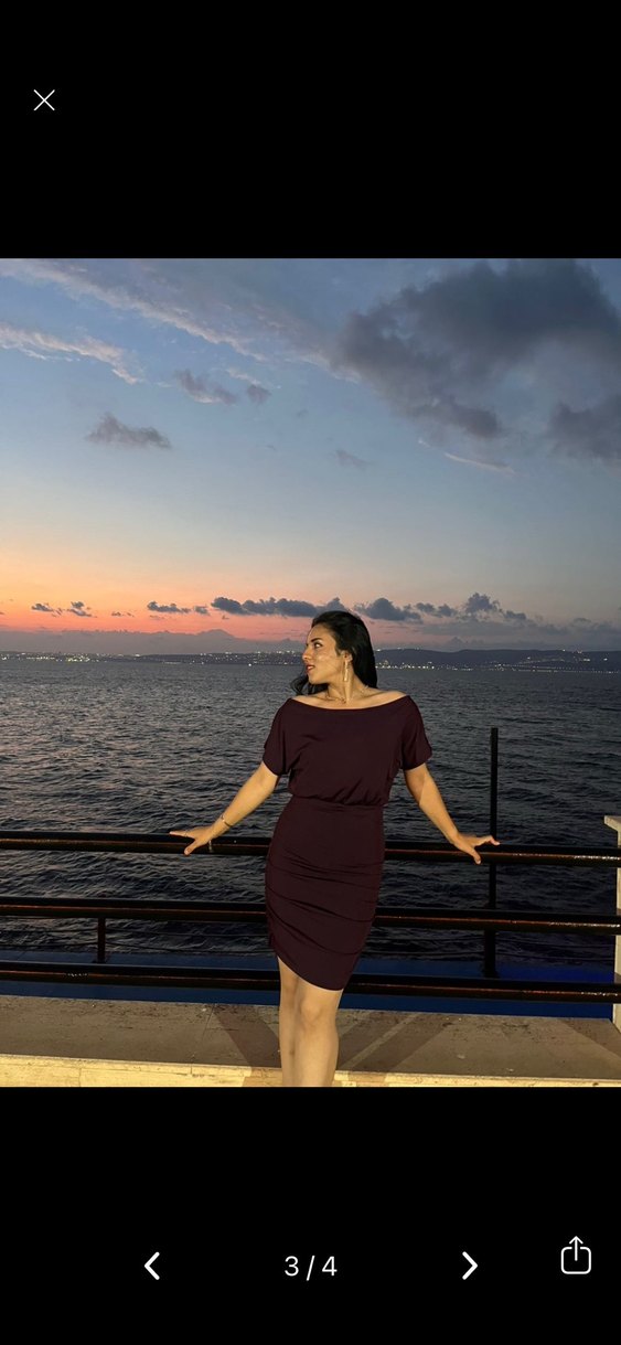 V Yaka Mor Drapeli Midi Elbise - Görsel 3