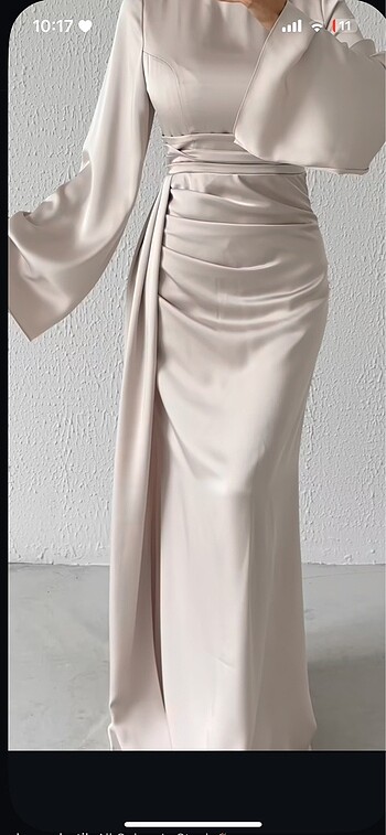 Bej rengi balık model saten abiye