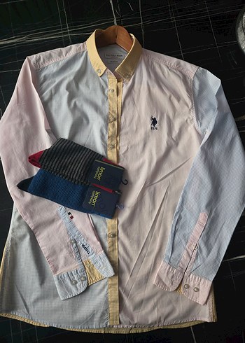 2 adt polo slim fit L gömlk v 1 mavi marka siyah gömlk v 2 çorap - Görsel 6