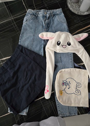 Kız çocuk etek ,pantalon,bez Çanta ve Tavşan Şapka - Görsel 8