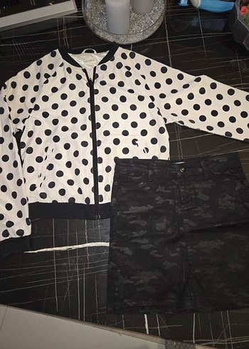 H&M siyah Puantiyeli Mini kız çocuk Ceket.Siyah mini etek. - Görsel 2