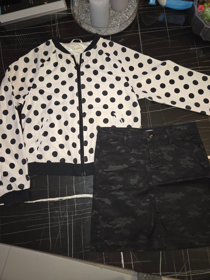 H&M siyah Puantiyeli Mini kız çocuk Ceket.Siyah mini etek. - Görsel 2