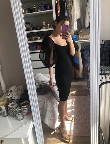 Zara balon kol midi boy elbise