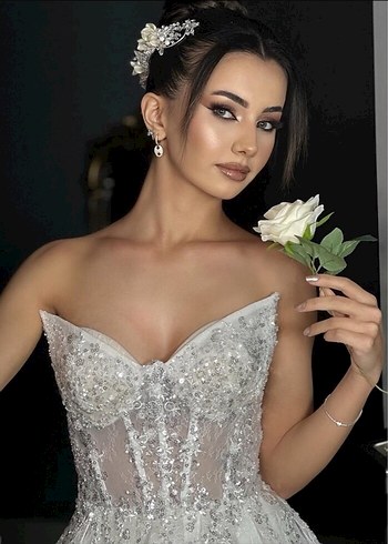 Straplez Kısa Beyaz A-Line Gelinlik