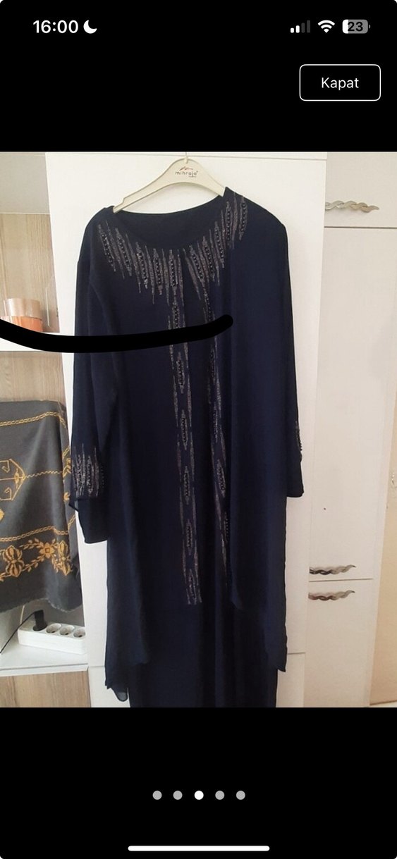 Nakış Detaylı lacivert Uzun Kadın Elbise - Görsel 3