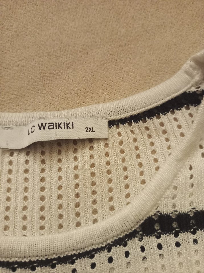 Kadın Çizgili Triko Kazak - Görsel 2