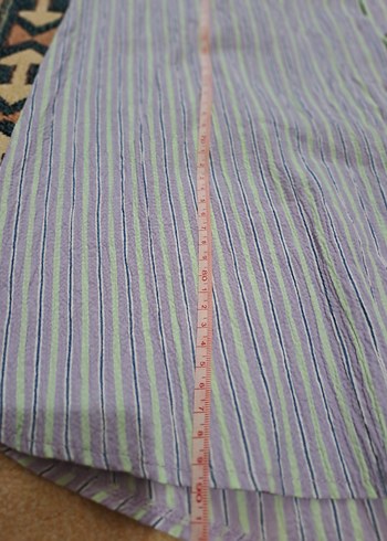 Mor Çizgili, Pilili, V Yaka, Salaş Kadın Gömlek elbise - Görsel 5