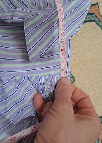 Mor Çizgili, Pilili, V Yaka, Salaş Kadın Gömlek elbise - Görsel 7