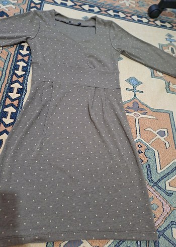 Puantiye Desenli Gri belden pilili kışlık Elbise