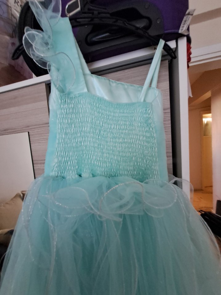 Mavi Bohem Kız Elbisesi, Drapeli, Askılı - Görsel 5