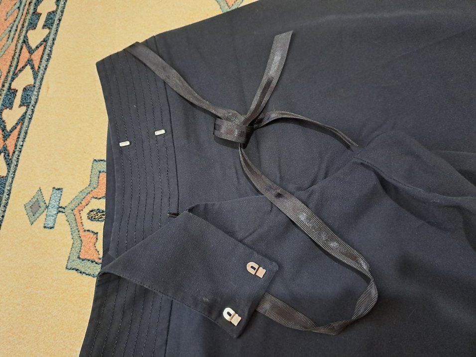 Siyah pamuk -polyester ,Beli önden bağlamalı Rahat Pantolon - Görsel 2