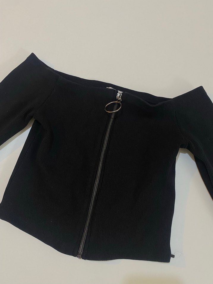 Twist fermuarlı düşük omuz bluz - Görsel 3