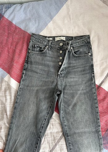 Mango Düğmeli Gri Kadın Kot Pantolon