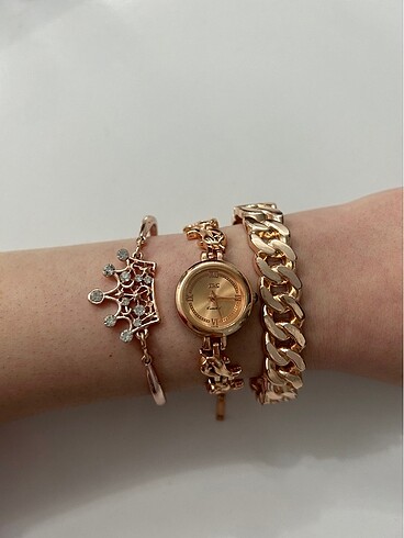 Rose gold saat bileklik set