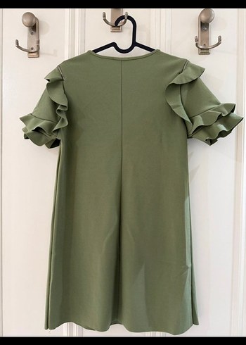 Zara Fırfırlı Kısa Kollu Haki Midi Elbise - Görsel 2