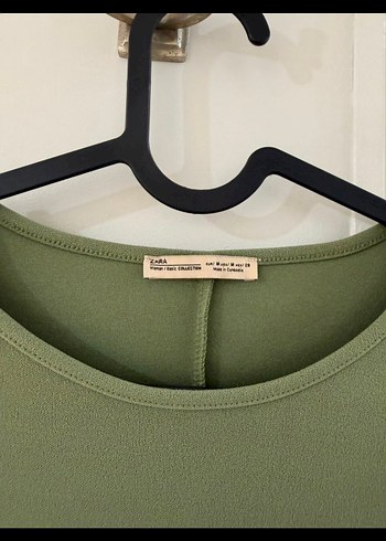 Zara Fırfırlı Kısa Kollu Haki Midi Elbise - Görsel 3