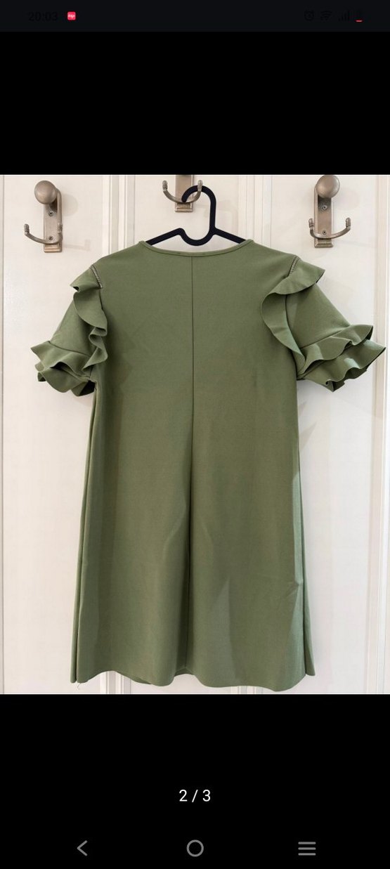 Zara Fırfırlı Kısa Kollu Haki Midi Elbise - Görsel 2