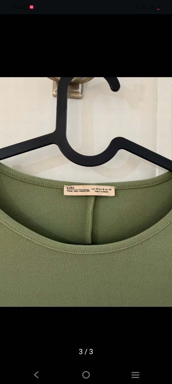 Zara Fırfırlı Kısa Kollu Haki Midi Elbise - Görsel 3