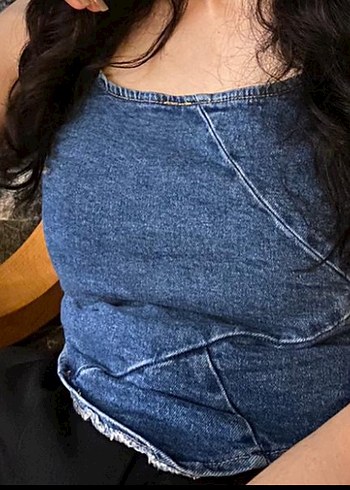 Zara Tokalı Koyu Mavi Kadın Denim Üst - Görsel 3