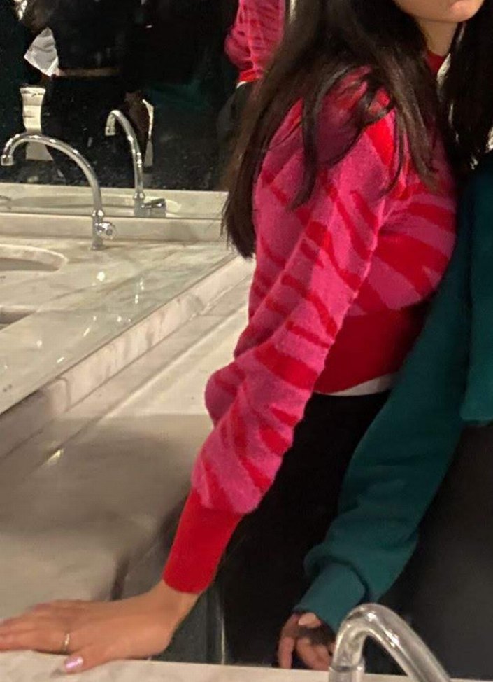 Kırmızı Zebra Desenli Yüksek Yakalı Kadın Kazak - Görsel 4