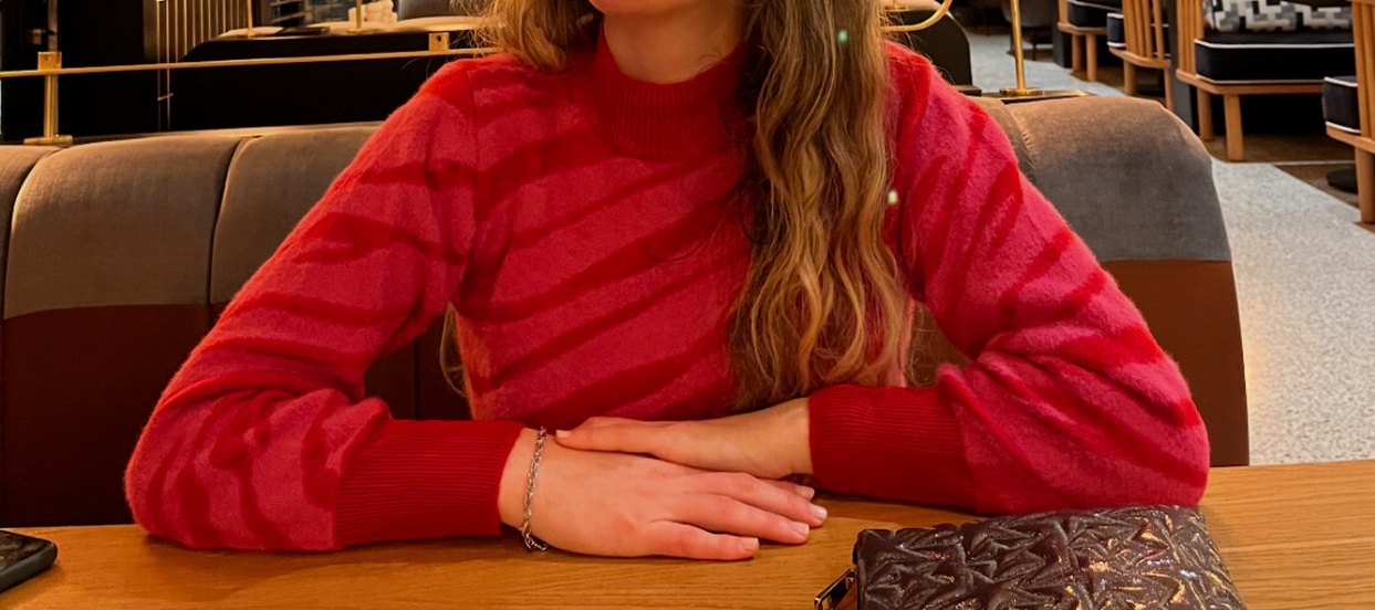 Kırmızı Zebra Desenli Yüksek Yakalı Kadın Kazak - Görsel 2