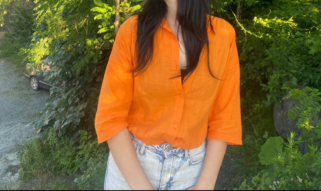 Turuncu Düğmeli Keten Gömlek - Görsel 3