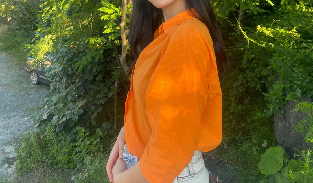 Turuncu Düğmeli Keten Gömlek - Görsel 2