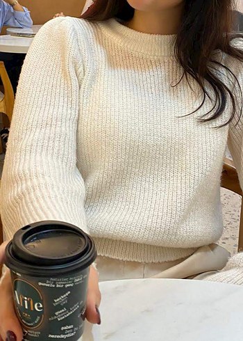 Beyaz Örgü Kadın Triko Kazak - Görsel 2