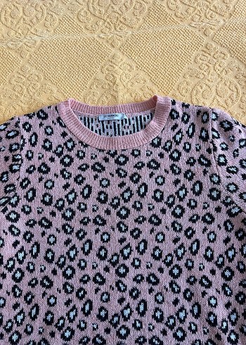 Zara Pembe Leopar Desenli Uzun Kollu Triko Kazak - Görsel 2