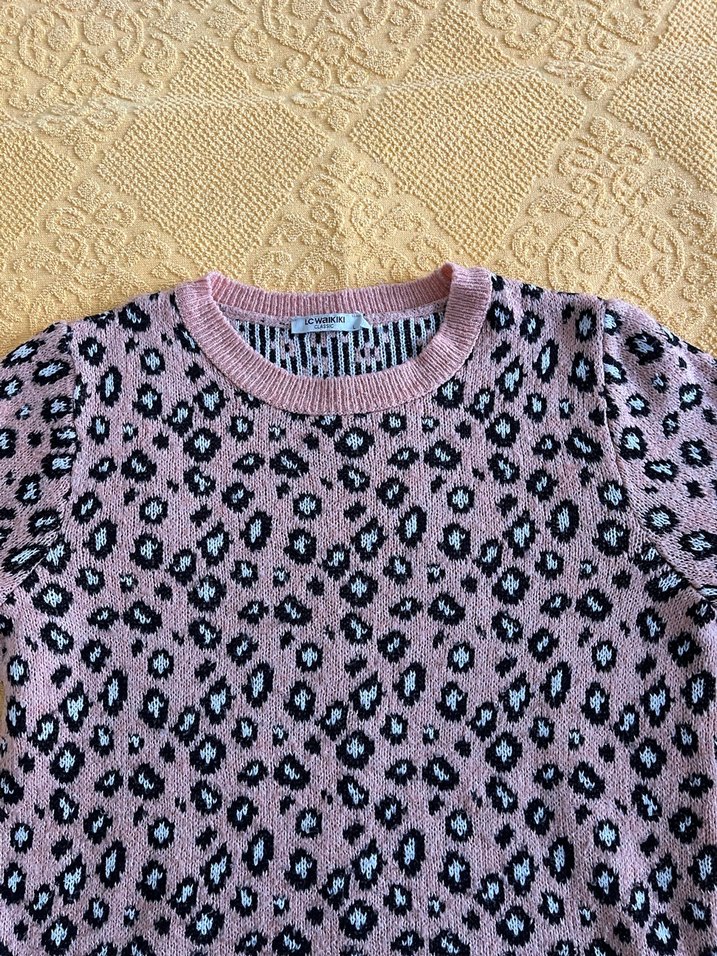 Zara Pembe Leopar Desenli Uzun Kollu Triko Kazak - Görsel 2