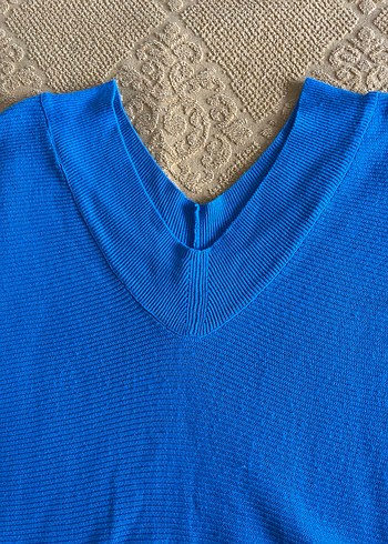Zara Mavi V Yakalı Örgü Kadın Kazak - Görsel 2