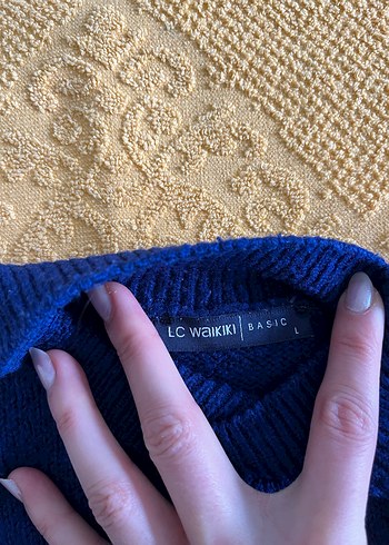 Zara Mavi Kadın Triko Kazak, Bisiklet Yaka, Rahat Kesim - Görsel 4