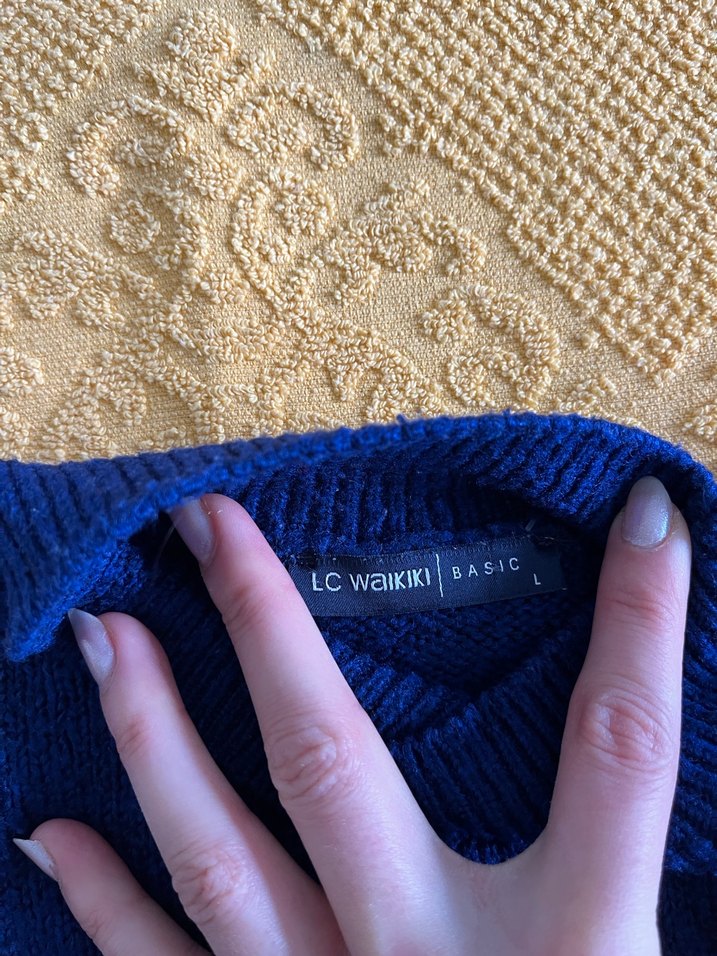 Zara Mavi Kadın Triko Kazak, Bisiklet Yaka, Rahat Kesim - Görsel 4