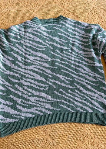 Zara Yeşil Zebra Desenli Kadın Triko Kazak - Görsel 5