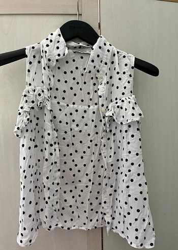 Zara Puantiye Desenli Kolsuz Pamuklu Gömlek