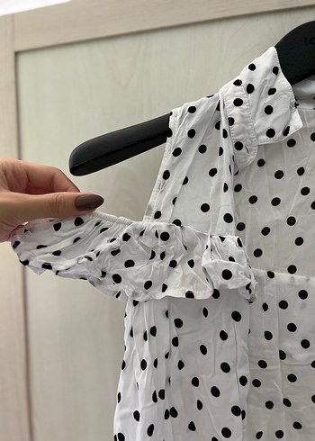 m Beden beyaz Renk Puantiye Desenli Kolsuz Pamuklu Gömlek