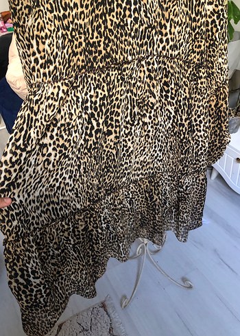 Kahverengi Leopar Desenli Uzun Kollu Mini Elbise - Görsel 4