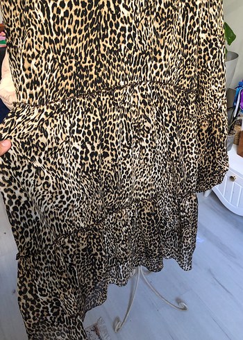 Kahverengi Leopar Desenli Uzun Kollu Mini Elbise - Görsel 3