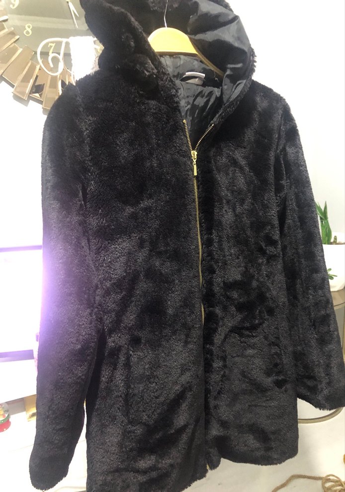 Siyah Peluş Kadın Kaban - Görsel 3