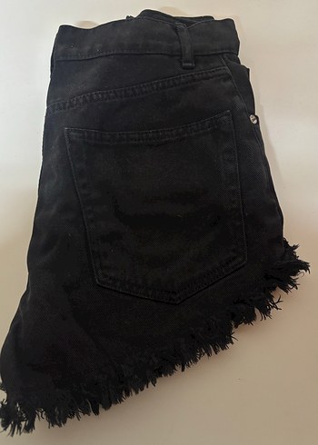 Kemerli Siyah Mini Kot Şort - Görsel 4