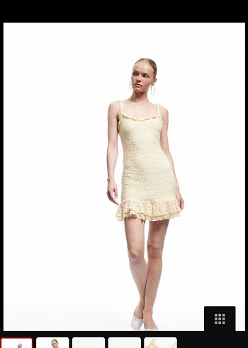 Dantel Detaylı sarı Kolsuz Midi Elbise - Görsel 4