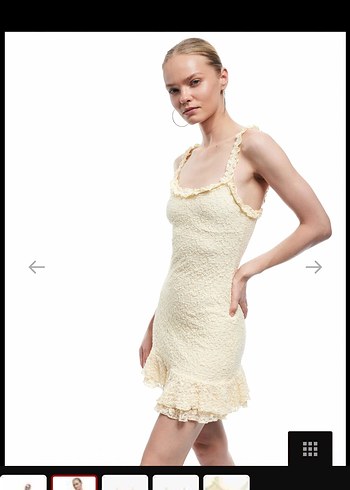 Dantel Detaylı sarı Kolsuz Midi Elbise - Görsel 5